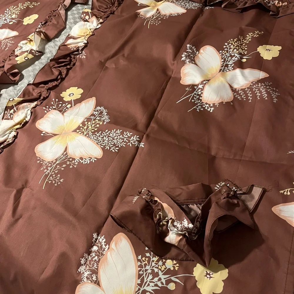 Three Piece Floral Ruffled Shower Curtains